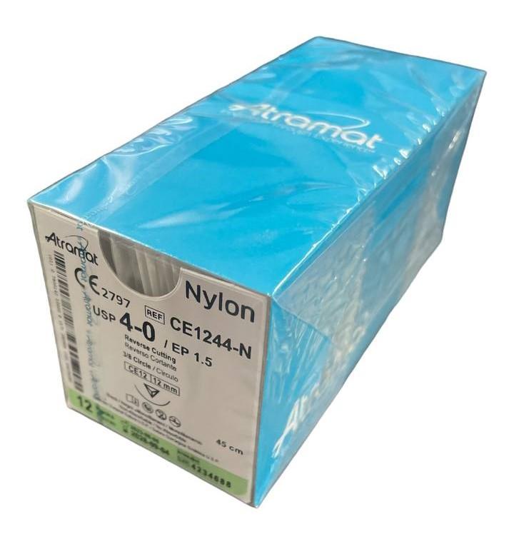 Нейлон (поліамід) CE1244-N чорний монофіламент, що не розсмоктується USP 4-0 (EP1,5) зі зворотн.-ріж. голкою 12мм, 3/8кола, довж. нитки 45см